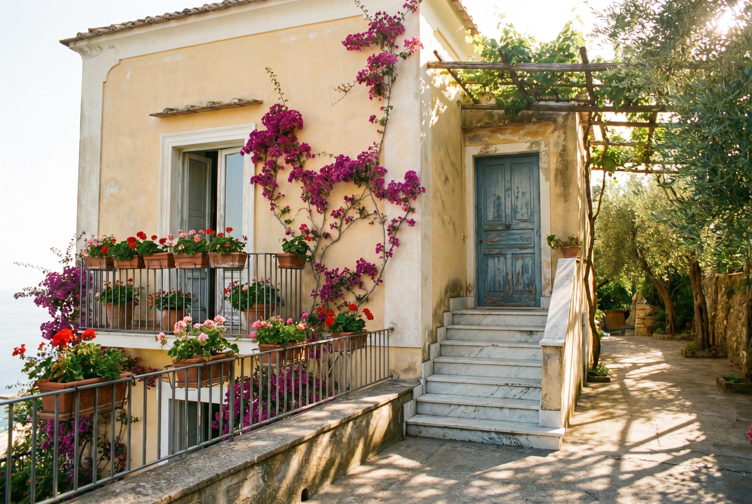 Pastellfarbene Amalfi-Villa mit Bougainvillea